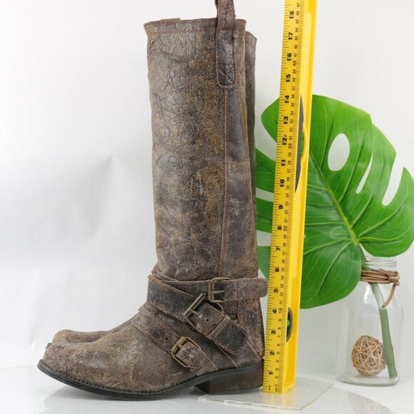 Steve Madden Womens Brodiee Riding Boot Size 9.5 Brown Tan Crackle Distressed - Picture 7 of 12